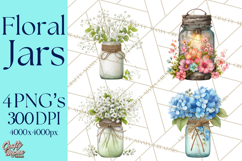 Spring Mason Jar Flowers Clipart, Floral Mason Jars PNG Product Image 1