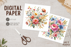 Summer Journal junk Elegant Floral Bouquet digital paper Product Image 1