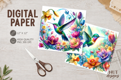 Summer Journal junk Hummingbird Floral digital paper Product Image 1