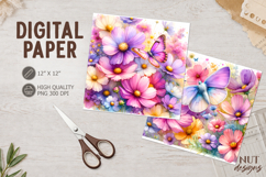 Summer Journal junk pink butterfly Floral digital paper Product Image 1