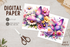 Summer Journal junk Purple butterfly Floral digital paper Product Image 1