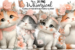 Floral Kitten with Butterfly Clipart Watercolor png Product Image 1