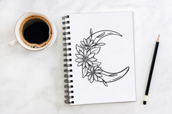 Floral and Moon Wreath Flower Illustration Clipart PNG Product Image 3