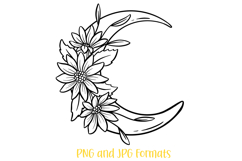 Floral Leaf and Moon Wreath Flower Illustration Clipart PNG by Squeeb Creative