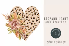 Watercolor floral leopard heart sublimation / clipart Product Image 1