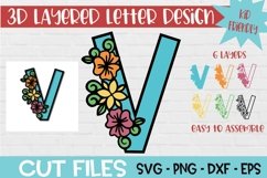 Floral Letter V 3d Layered Paper Craft
