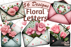 Rose Envelope Clipart, Romantic Floral Letter PNG Art Product Image 1
