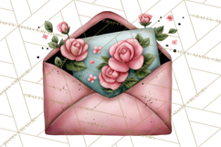 Rose Envelope Clipart, Romantic Floral Letter PNG Art Product Image 2