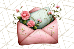 Rose Envelope Clipart, Romantic Floral Letter PNG Art Product Image 3