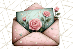 Rose Envelope Clipart, Romantic Floral Letter PNG Art Product Image 5