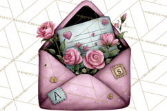 Rose Envelope Clipart, Romantic Floral Letter PNG Art Product Image 3