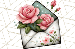 Rose Envelope Clipart, Romantic Floral Letter PNG Art Product Image 5