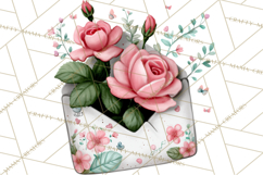 Rose Envelope Clipart, Romantic Floral Letter PNG Art Product Image 2