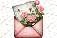 Rose Envelope Clipart, Romantic Floral Letter PNG Art Product Image 4