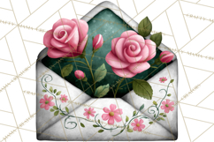 Rose Envelope Clipart, Romantic Floral Letter PNG Art Product Image 2