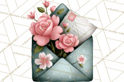 Rose Envelope Clipart, Romantic Floral Letter PNG Art Product Image 2