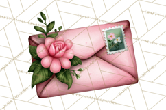 Rose Envelope Clipart, Romantic Floral Letter PNG Art Product Image 4