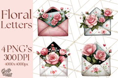 Rose Envelope Clipart, Romantic Floral Letter PNG Art Product Image 1