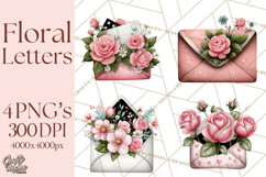 Rose Envelope Clipart, Romantic Floral Letter PNG Art Product Image 1