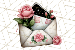 Rose Envelope Clipart, Romantic Floral Letter PNG Art Product Image 3