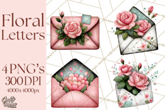 Rose Envelope Clipart, Romantic Floral Letter PNG Art Product Image 1