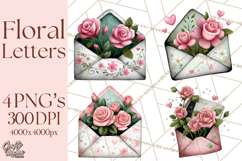 Rose Envelope Clipart, Romantic Floral Letter PNG Art Product Image 1