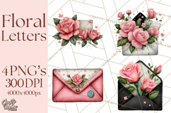 Rose Envelope Clipart, Romantic Floral Letter PNG Art Product Image 1