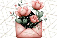 Rose Envelope Clipart, Romantic Floral Letter PNG Art Product Image 5