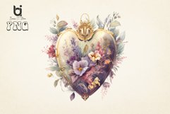 Floral Locket Heart watercolor Sublimation png bundle Product Image 5