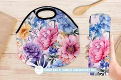 Watercolor Floral Lunch Bag Sublimation Tumbler Wrap Design Product Image 1
