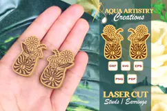 Groovy Floral Mason Jar Studs Earrings, Laser Cut Template Product Image 1