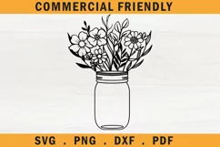 Flower mason jar svg, floral mason jar svg,wedding mason jar Product Image 1