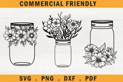 Floral mason jars svg,flower mason jar svg,wedding mason jar Product Image 1