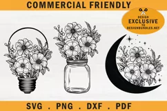 Floral mason jar svg,flower mason jar svg, wedding mason jar Product Image 1