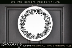 Floral Monogram SVG Cut File Flower Wreath Round Home Sign Product Image 1