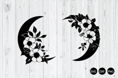 Floral Moon SVG, Moon SVG, Moon with Flowers SVG Product Image 1