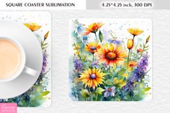 Watercolor Wild Flowers|Flower Square Coaster Sublimation Product Image 1