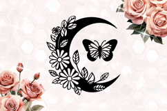 Floral Moon Butterfly and flowers SVG Product Image 1