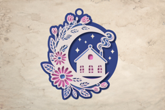 Floral Moon with Cottage - 4 SVG layers Product Image 1