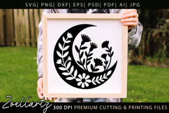 Floral Celestial Moon SVG Cut File Moon Mandala Silhouette Product Image 1