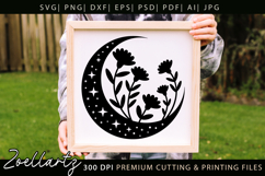 Floral Celestial Moon SVG Cut File Moon Mandala Silhouette Product Image 1