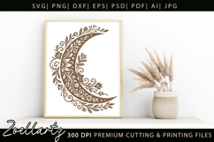 Celestial Floral Moon SVG Cut File Moon Mandala Silhouette Product Image 4
