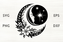 Floral moon face and star SVG Product Image 1