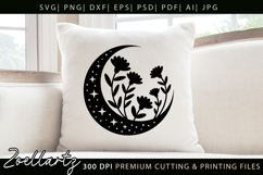 Floral Celestial Moon SVG Cut File Moon Mandala Silhouette Product Image 2