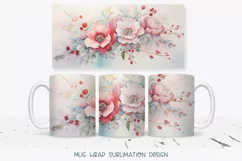Floral Mug Wrap  Watercolor Christmas Flowers Mug Wrap