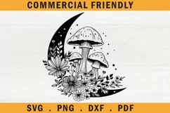 Floral mystical mushrooms moon svg, celestial moon mushroom Product Image 1