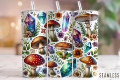 Mushroom Tumbler Wrap, Floral Tumbler Wrap, Boho Tumbler PNG Product Image 1