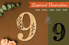 Floral Number Nine Lasercut Decoration SVG Product Image 1