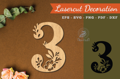 Floral Number Tre Lasercut Decoration SVG Product Image 1