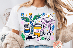 Pink Stethoscope svg,Trendy Nurse retro Floral shirt Png Product Image 2